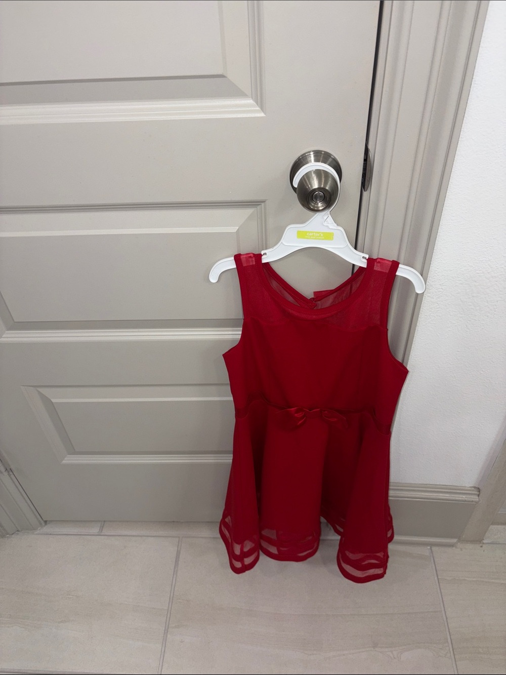 Calvin Klein Red Sleeveless Mesh-Trim Dress